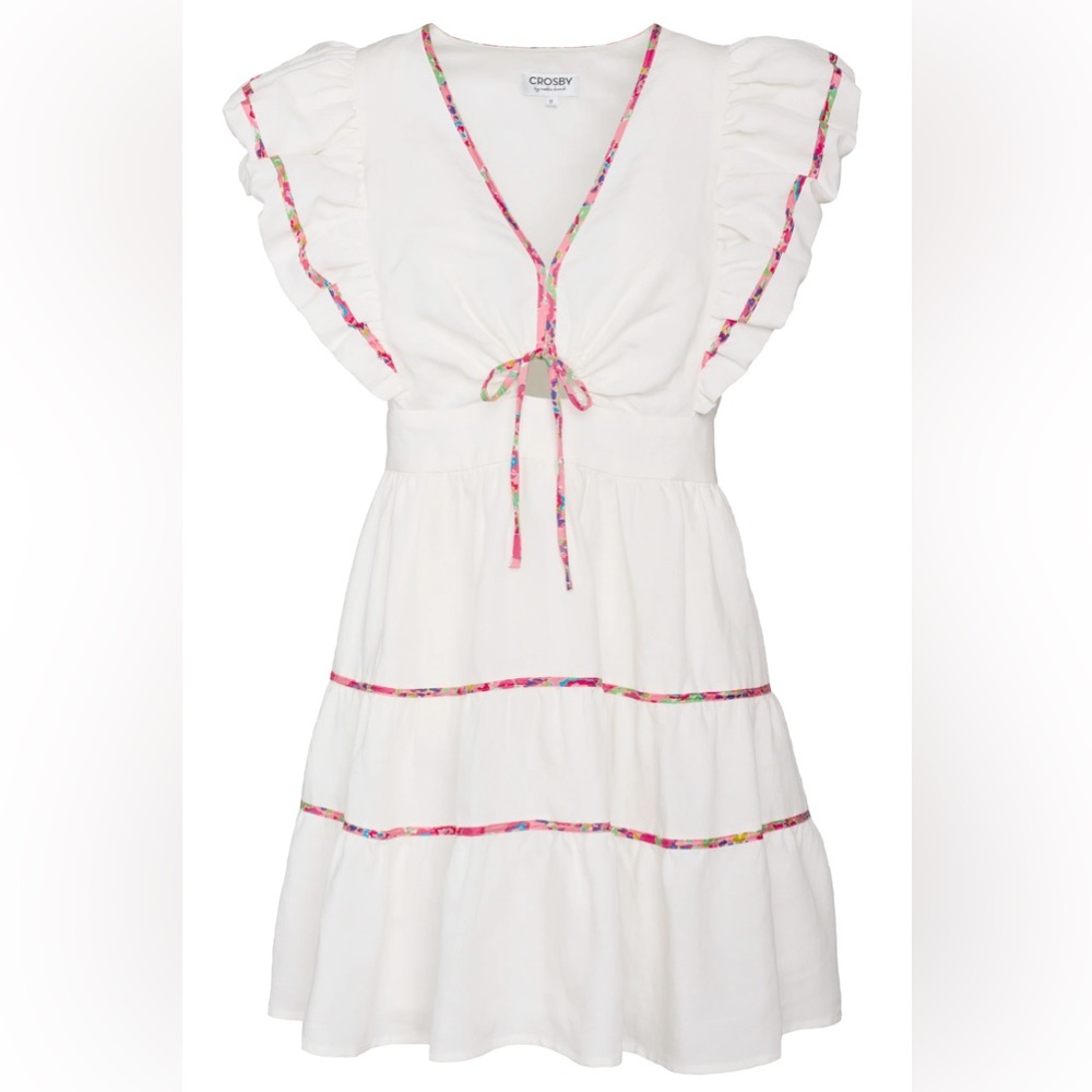 Crosby White and Pink Ruffled Tie Front Sundress